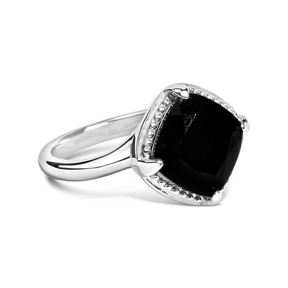 Sterling Silver Cushion Onyx 3-Piece Jewelry Set Ring Earrings Pendant 18 Inch Cable Chain Bids.com