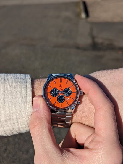 Orange and Black Chronograph The Beyond Boring Watch Company