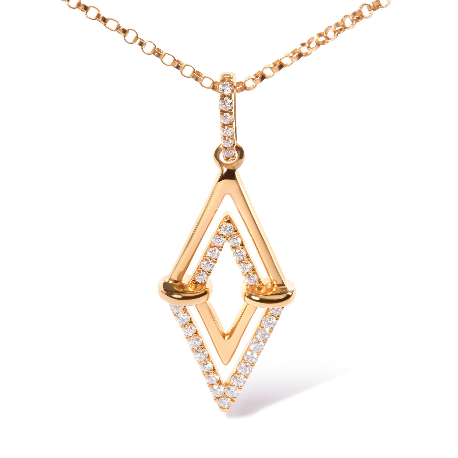 14K Yellow Gold 1/4 Cttw Diamond Double Triangle Geometric 18" Pendant Necklace (G-H Color, SI1-SI2 Clarity) Bids.com