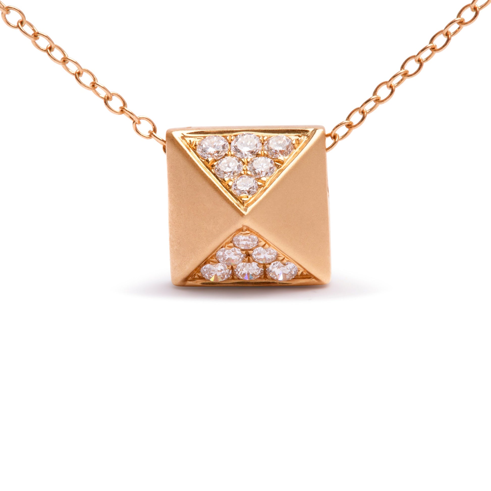 14K Yellow Gold 1/4 Cttw Diamond Matte Finished Pyramid Pendant Necklace (G-H Color, SI1-SI2 Clarity) - 18 Inches Bids.com