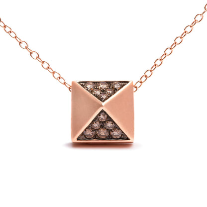 14K Rose Gold 1/4 Cttw Brown Diamond Matte Finished Pyramid Pendant Necklace (Brown Color, SI1-SI2 Clarity) - 18" Inches Bids.com