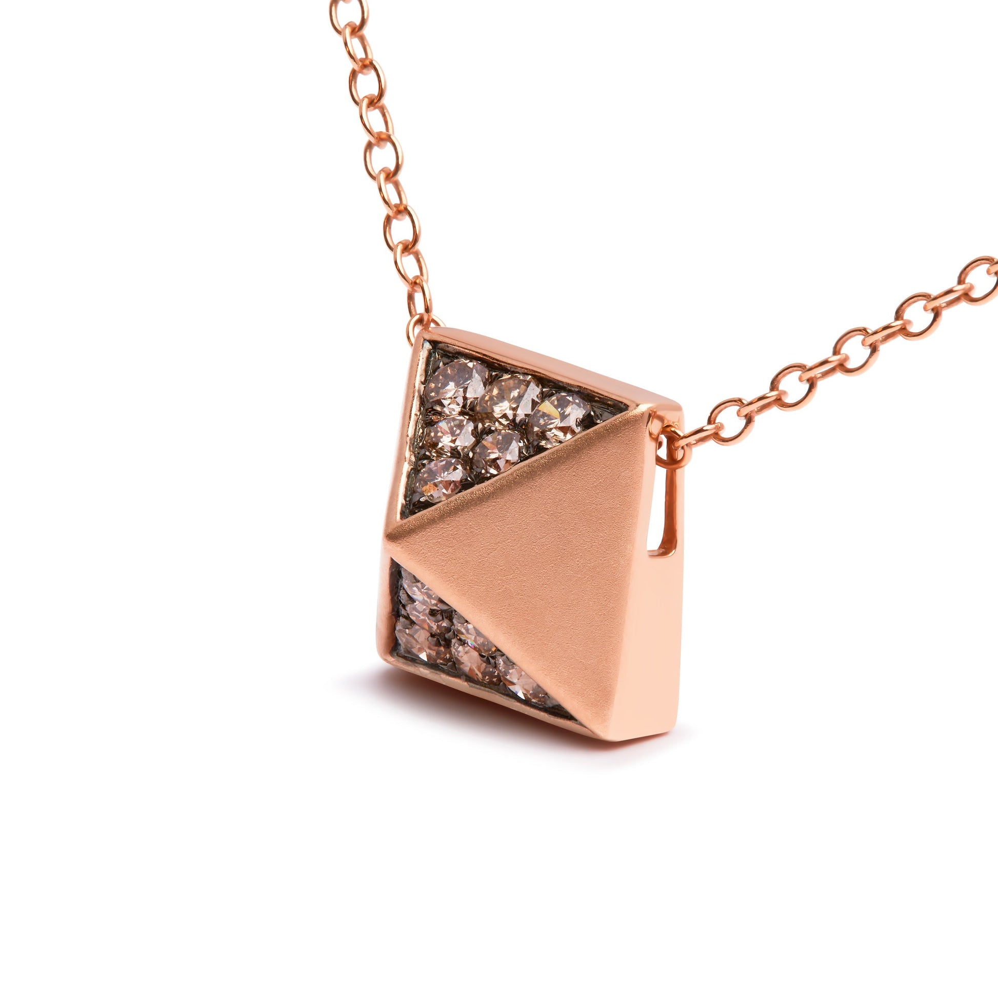 14K Rose Gold 1/4 Cttw Brown Diamond Matte Finished Pyramid Pendant Necklace (Brown Color, SI1-SI2 Clarity) - 18" Inches Bids.com