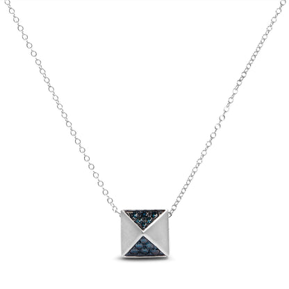 14K White Gold 1/4 Cttw Treated Blue Diamond Matte Finished Pyramid Pendant Necklace (Blue Color, SI1-SI2 Clarity) - 18" Inches Bids.com