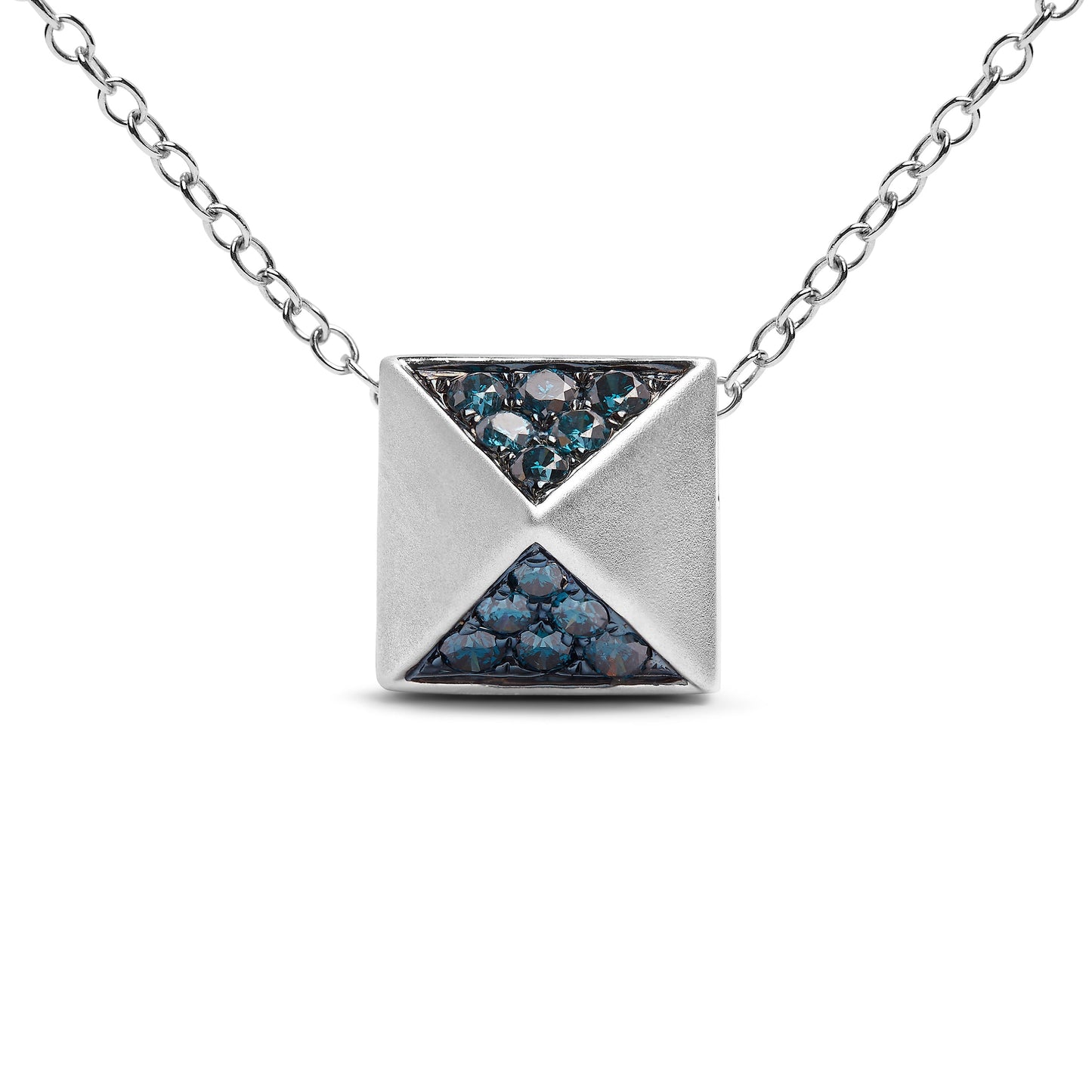 14K White Gold 1/4 Cttw Treated Blue Diamond Matte Finished Pyramid Pendant Necklace (Blue Color, SI1-SI2 Clarity) - 18" Inches Bids.com