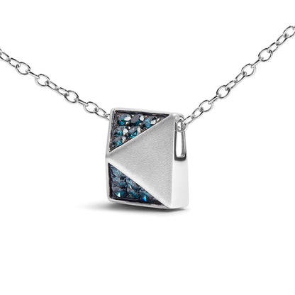 14K White Gold 1/4 Cttw Treated Blue Diamond Matte Finished Pyramid Pendant Necklace (Blue Color, SI1-SI2 Clarity) - 18" Inches Bids.com