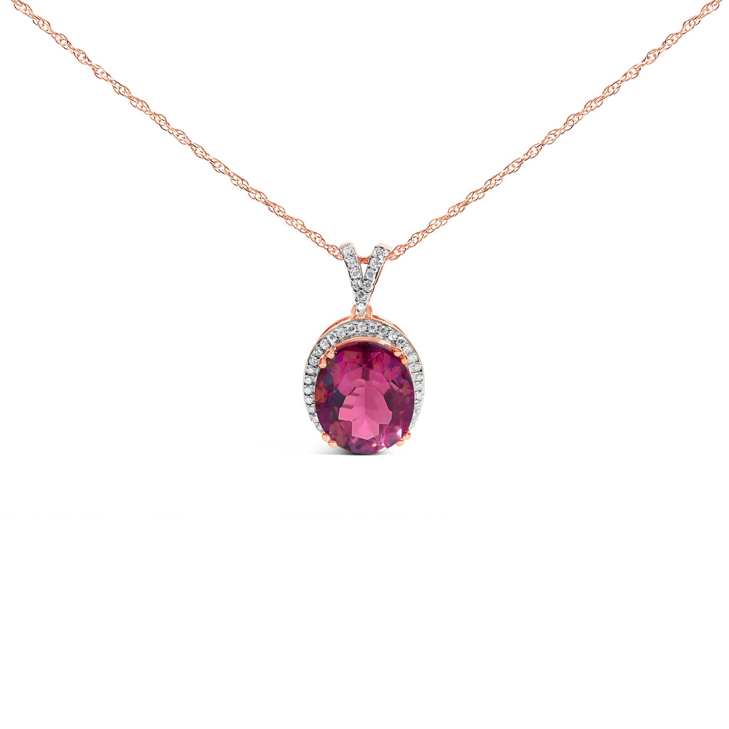 14K Rose Gold Vermeil Sterling Silver 1/5 Cttw Diamond Pink Quartz Oval Pendant Necklace Bids.com