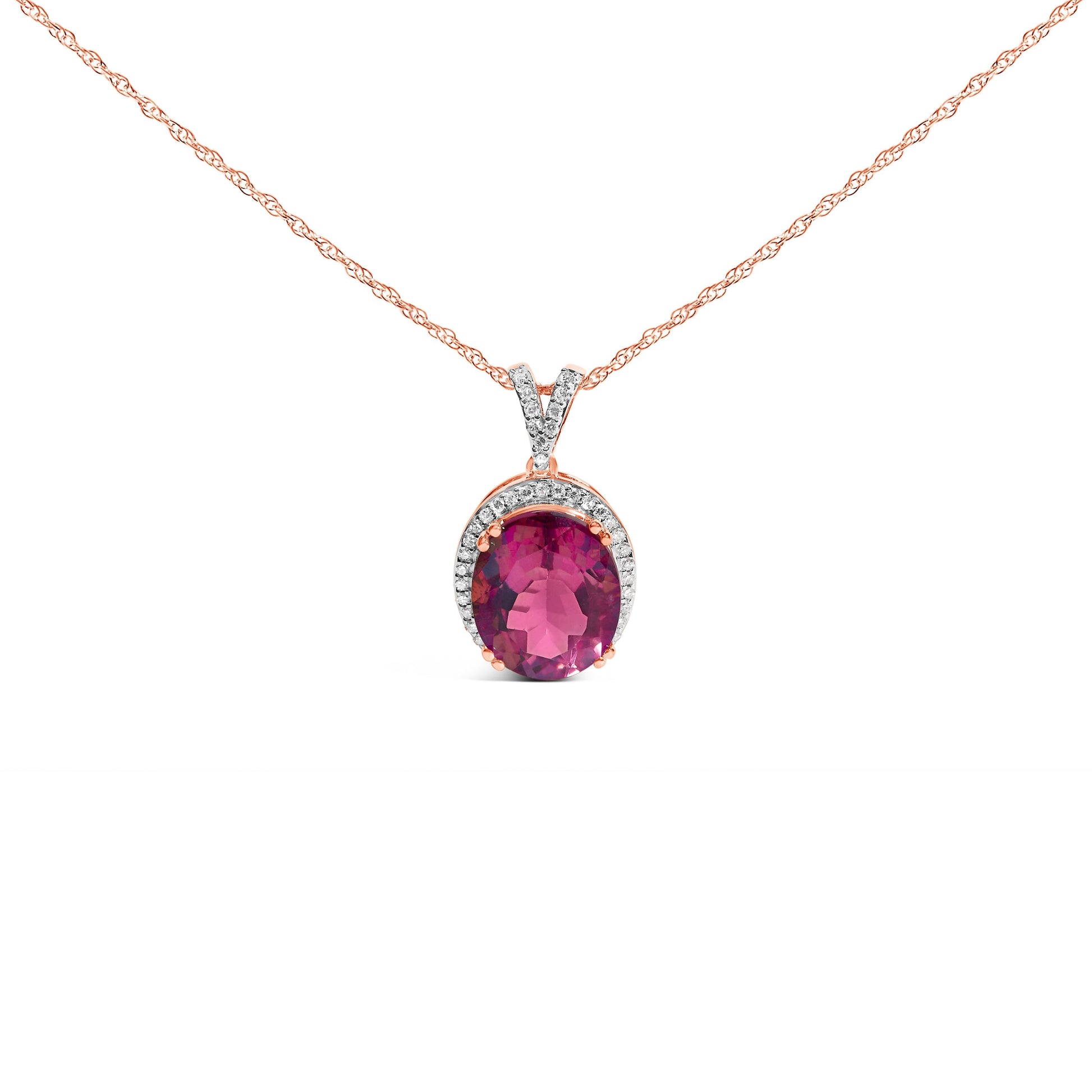 14K Rose Gold Vermeil Sterling Silver 1/5 Cttw Diamond Pink Quartz Oval Pendant Necklace Bids.com