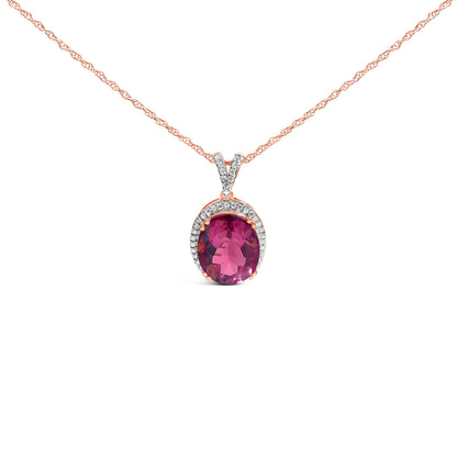 14K Rose Gold Vermeil Sterling Silver 1/5 Cttw Diamond Pink Quartz Oval Pendant Necklace Bids.com