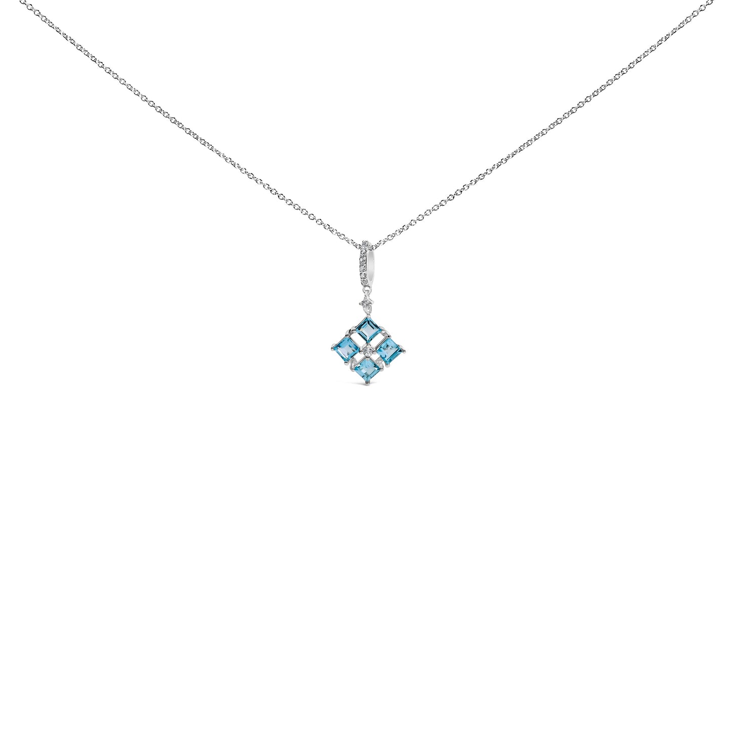 Sterling Silver Blue Topaz and White Sapphire Square Motif Pendant Necklace 18 Inch Bids.com