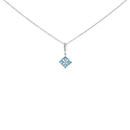 Sterling Silver Blue Topaz and White Sapphire Square Motif Pendant Necklace 18 Inch Bids.com