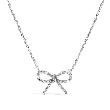 .925 Sterling Silver Diamond Accent Ribbon Bow Knot Pendant Necklace (J-K Color, I2-I3 Clarity) - 18" Inches Bids.com