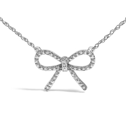 .925 Sterling Silver Diamond Accent Ribbon Bow Knot Pendant Necklace (J-K Color, I2-I3 Clarity) - 18" Inches Bids.com