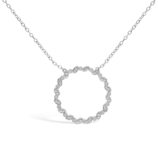 .925 Sterling Silver 1/7 Cttw Lab Grown Diamond Beaded Love Circle Pendant Necklace - Size 18 Inches Bids.com