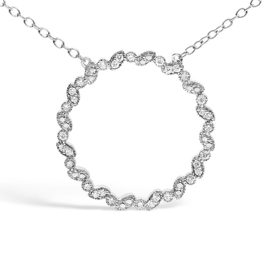 .925 Sterling Silver 1/7 Cttw Lab Grown Diamond Beaded Love Circle Pendant Necklace - Size 18 Inches Bids.com
