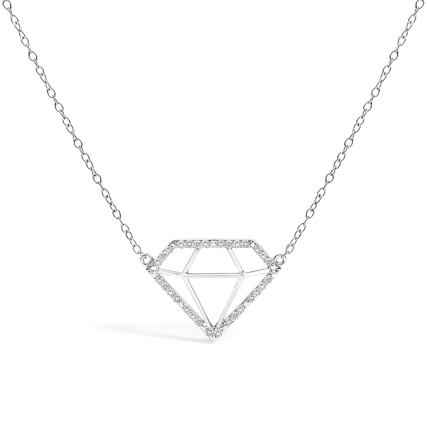 .925 Sterling Silver 1/7 Cttw Lab Grown Diamond Diamond Shaped Pendant Necklace - Size 18 Inches Bids.com
