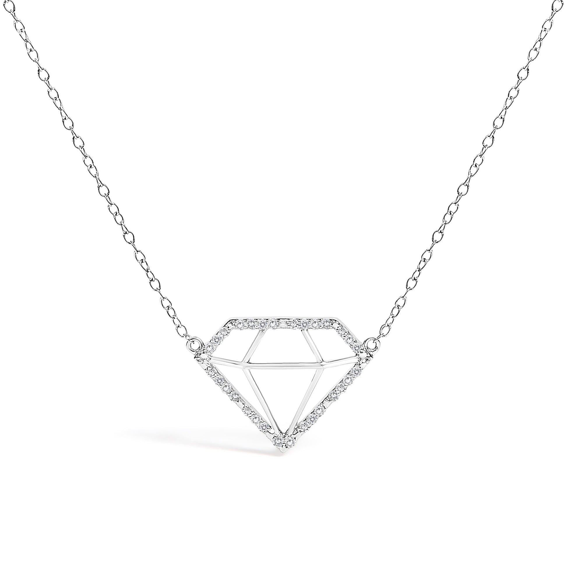 .925 Sterling Silver 1/7 Cttw Lab Grown Diamond Diamond Shaped Pendant Necklace - Size 18 Inches Bids.com