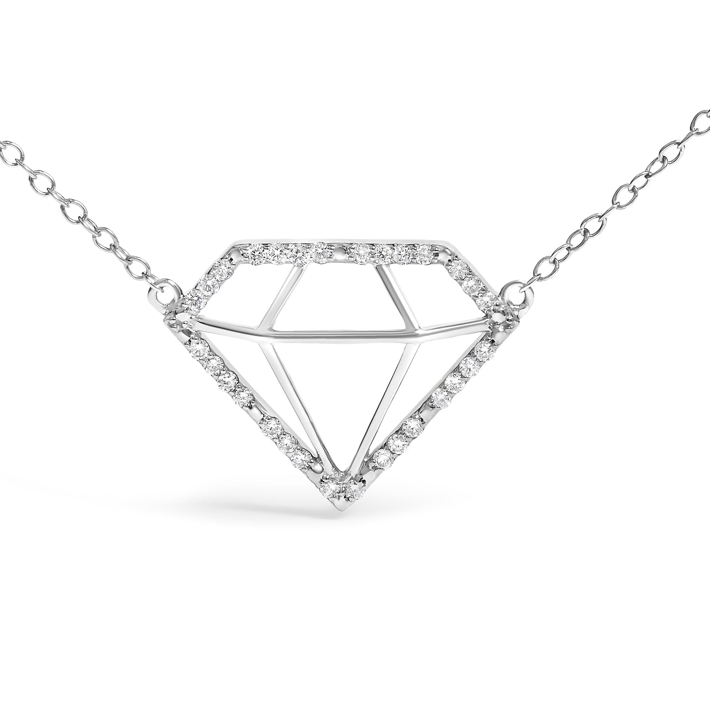 .925 Sterling Silver 1/7 Cttw Lab Grown Diamond Diamond Shaped Pendant Necklace - Size 18 Inches Bids.com