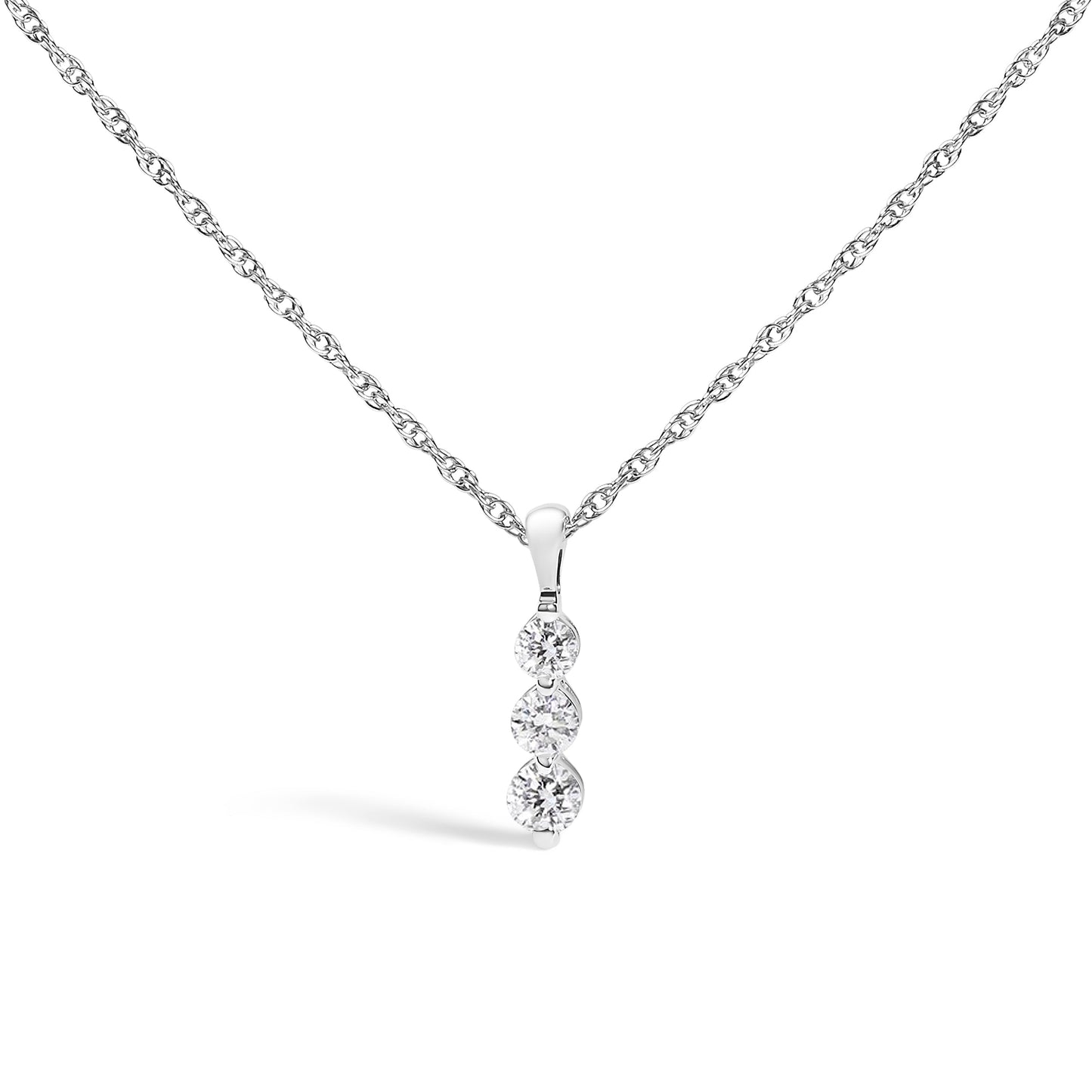 .925 Sterling Silver 1/7 Cttw Lab Grown Diamond Three Stone Diamond Pendant Necklace - 18" Inches Bids.com
