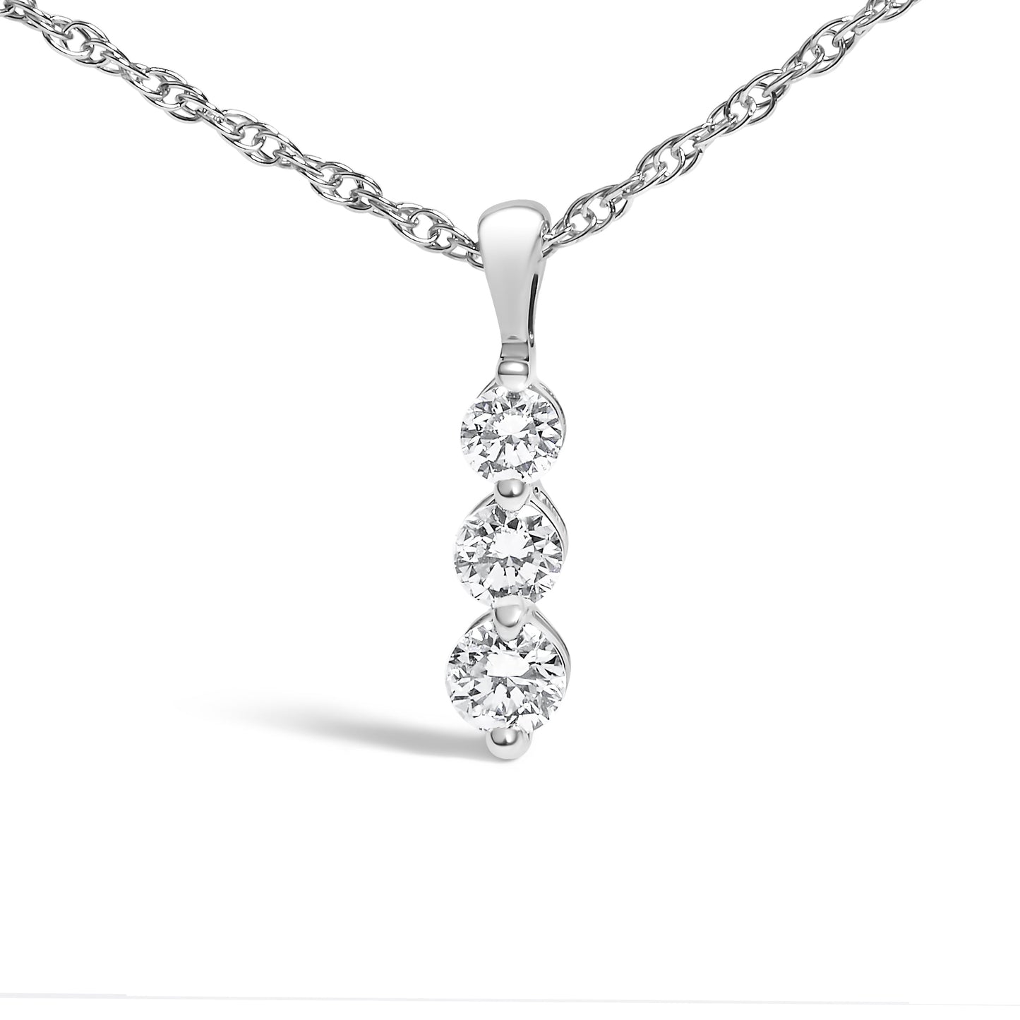 .925 Sterling Silver 1/7 Cttw Lab Grown Diamond Three Stone Diamond Pendant Necklace - 18" Inches Bids.com