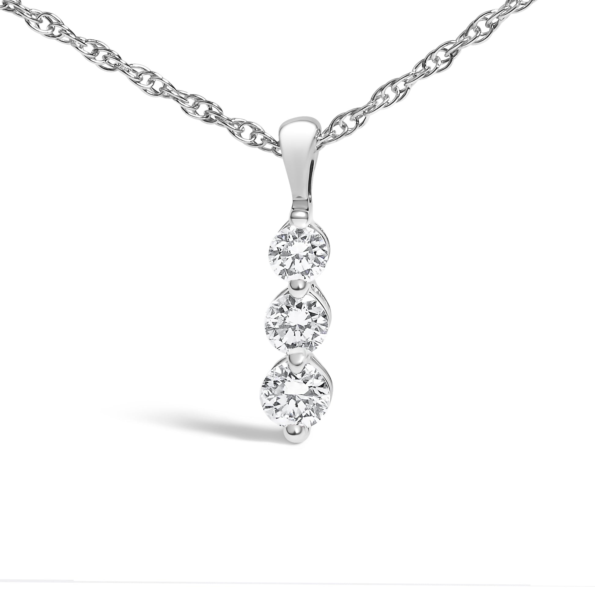 .925 Sterling Silver 1/7 Cttw Lab Grown Diamond Three Stone Diamond Pendant Necklace - 18" Inches Bids.com