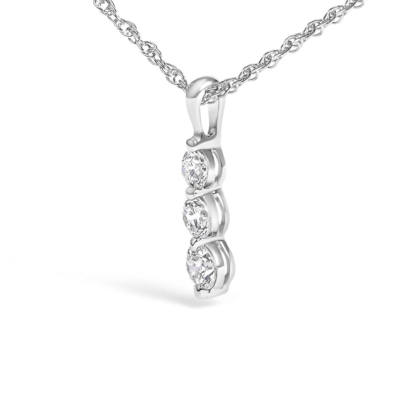 .925 Sterling Silver 1/7 Cttw Lab Grown Diamond Three Stone Diamond Pendant Necklace - 18" Inches Bids.com