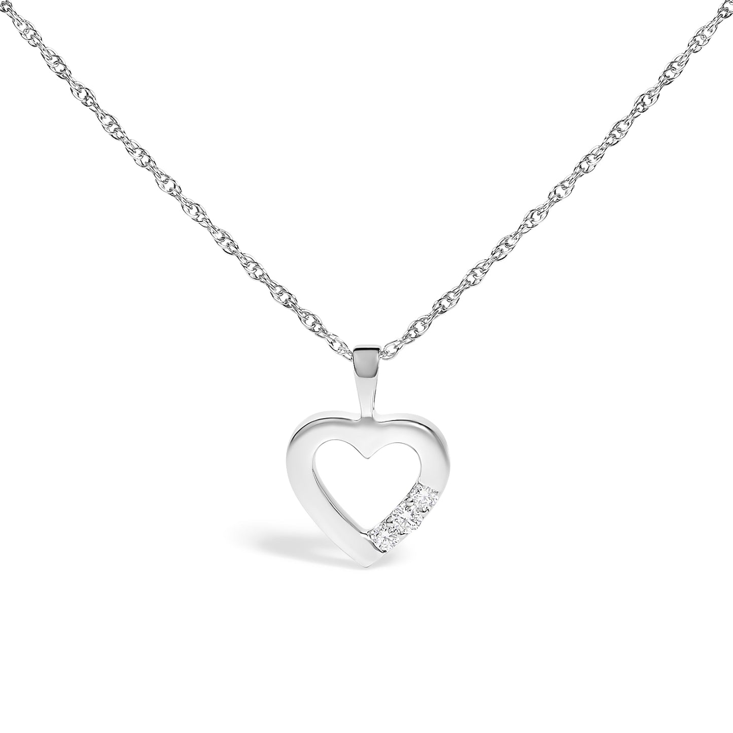 .925 Sterling Silver Lab Grown Diamond 1/4 Cttw Three Stone Heart Pendant Necklace - 18" Inches Bids.com
