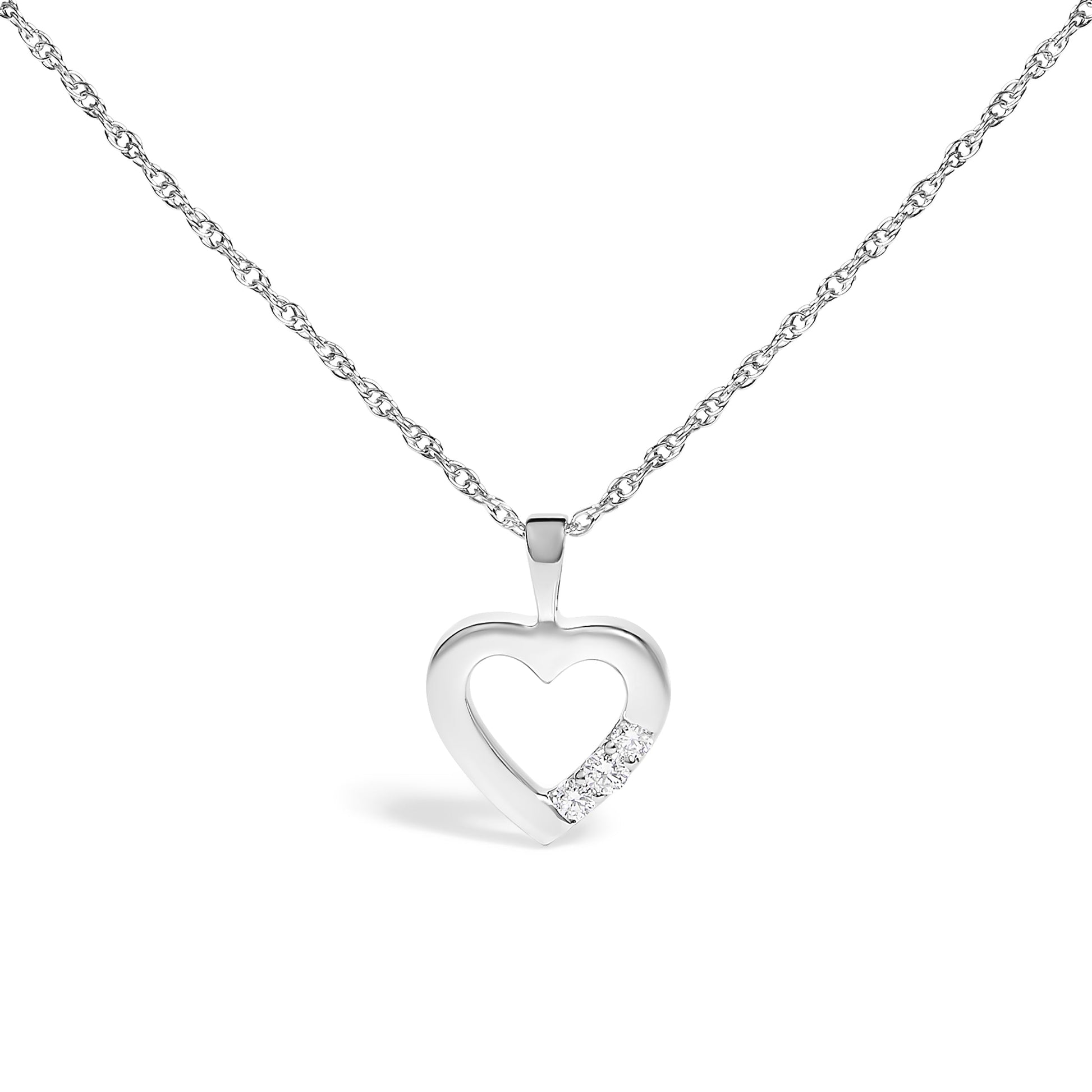 .925 Sterling Silver Lab Grown Diamond 1/4 Cttw Three Stone Heart Pendant Necklace - 18" Inches Bids.com