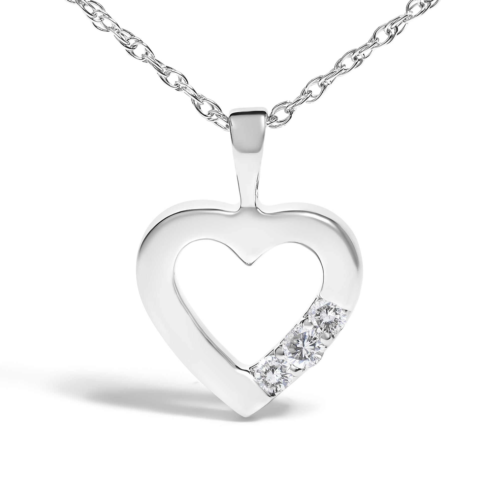 .925 Sterling Silver Lab Grown Diamond 1/4 Cttw Three Stone Heart Pendant Necklace - 18" Inches Bids.com