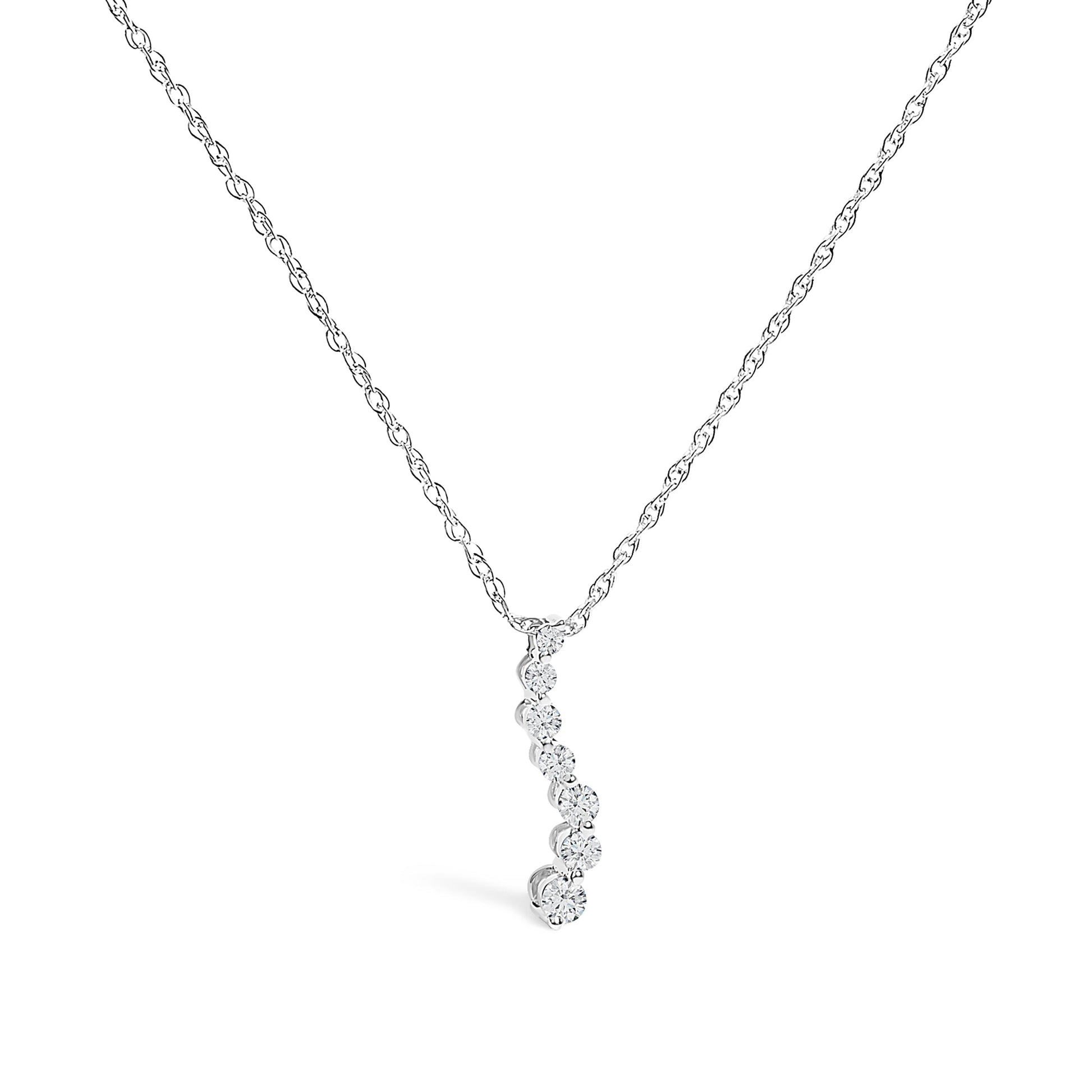 .925 Sterling Silver 1/4 Cttw Lab Grown Diamond Journey Pendant Necklace - 18" Inches Bids.com