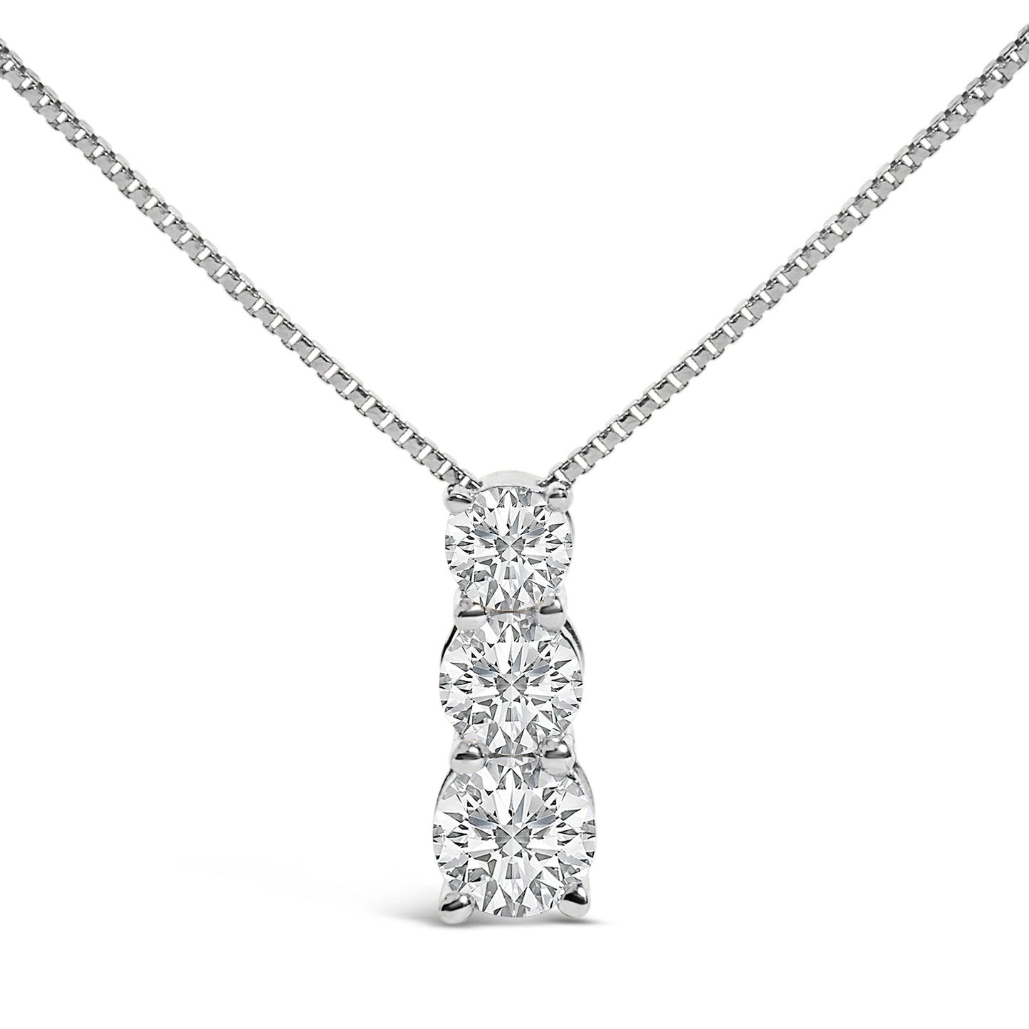 14K White Gold 1/2 Cttw Lab Grown Diamond Three Stone Pendant Necklace Bids.com