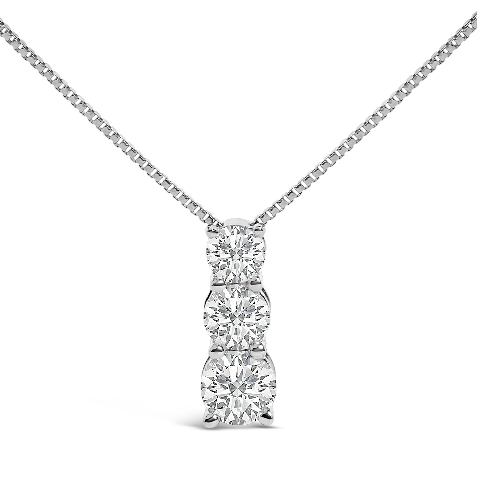 14K White Gold 1/2 Cttw Lab Grown Diamond Three Stone Pendant Necklace Bids.com