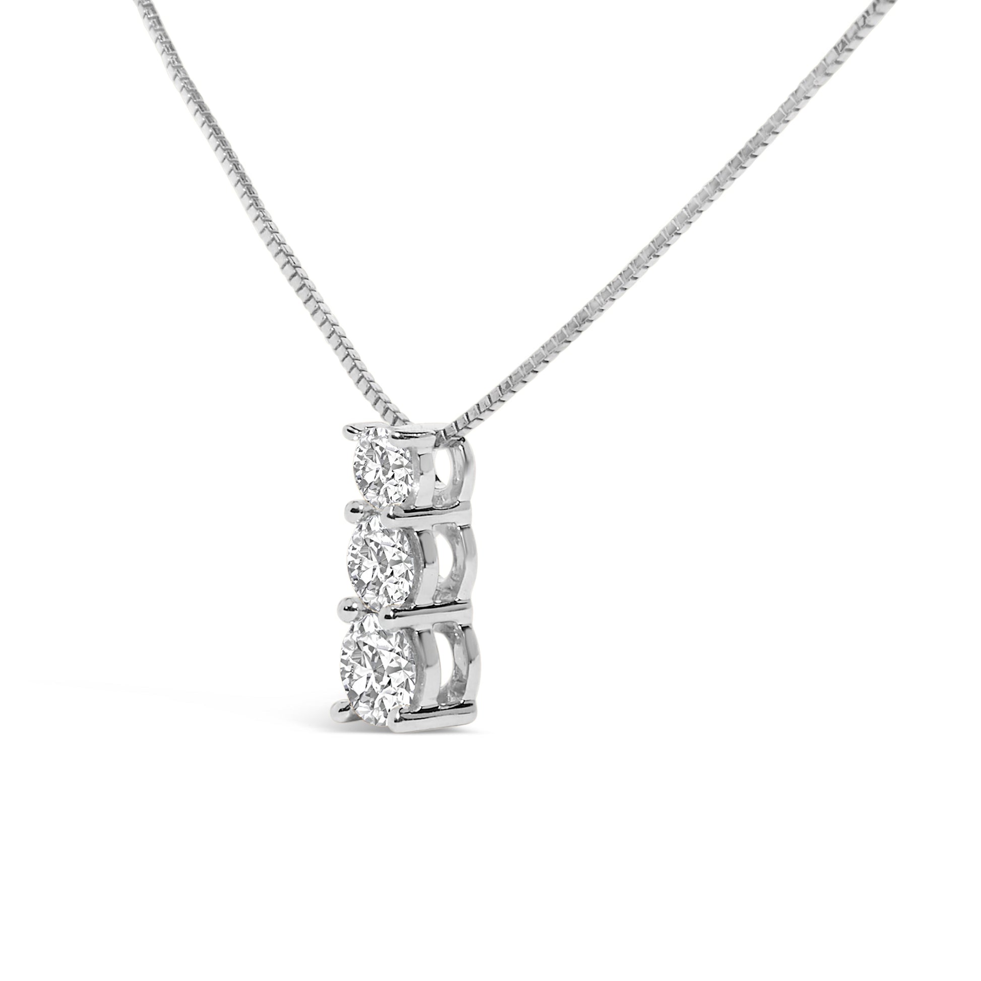 14K White Gold 1/2 Cttw Lab Grown Diamond Three Stone Pendant Necklace Bids.com