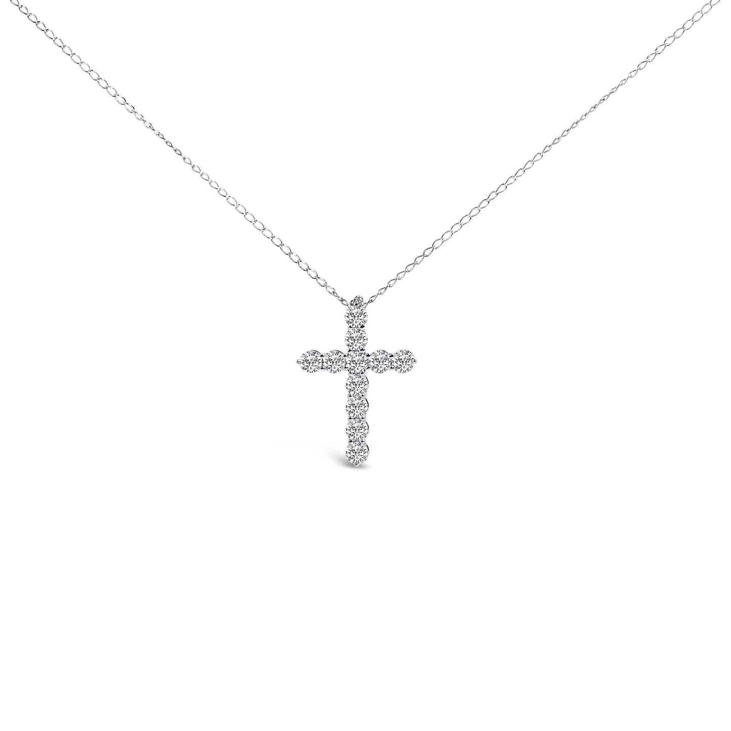 14K White Gold 1/2 Cttw Lab Grown Diamond 11 Stone Cross Pendant Necklace Bids.com