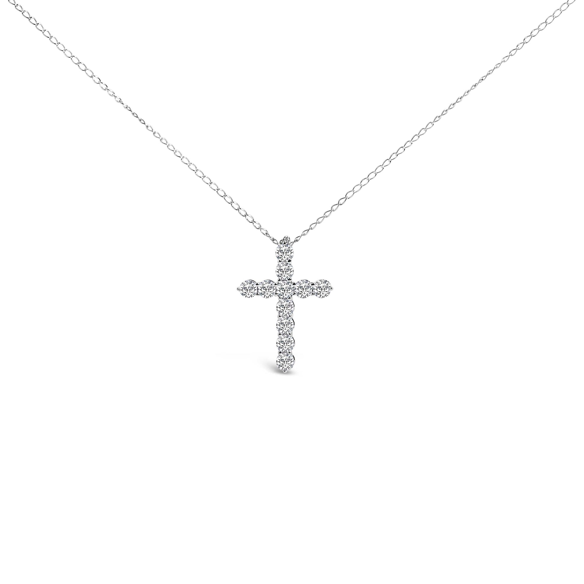 14K White Gold 1/2 Cttw Lab Grown Diamond 11 Stone Cross Pendant Necklace Bids.com