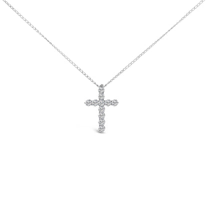 14K White Gold 1/2 Cttw Lab Grown Diamond 11 Stone Cross Pendant Necklace Bids.com