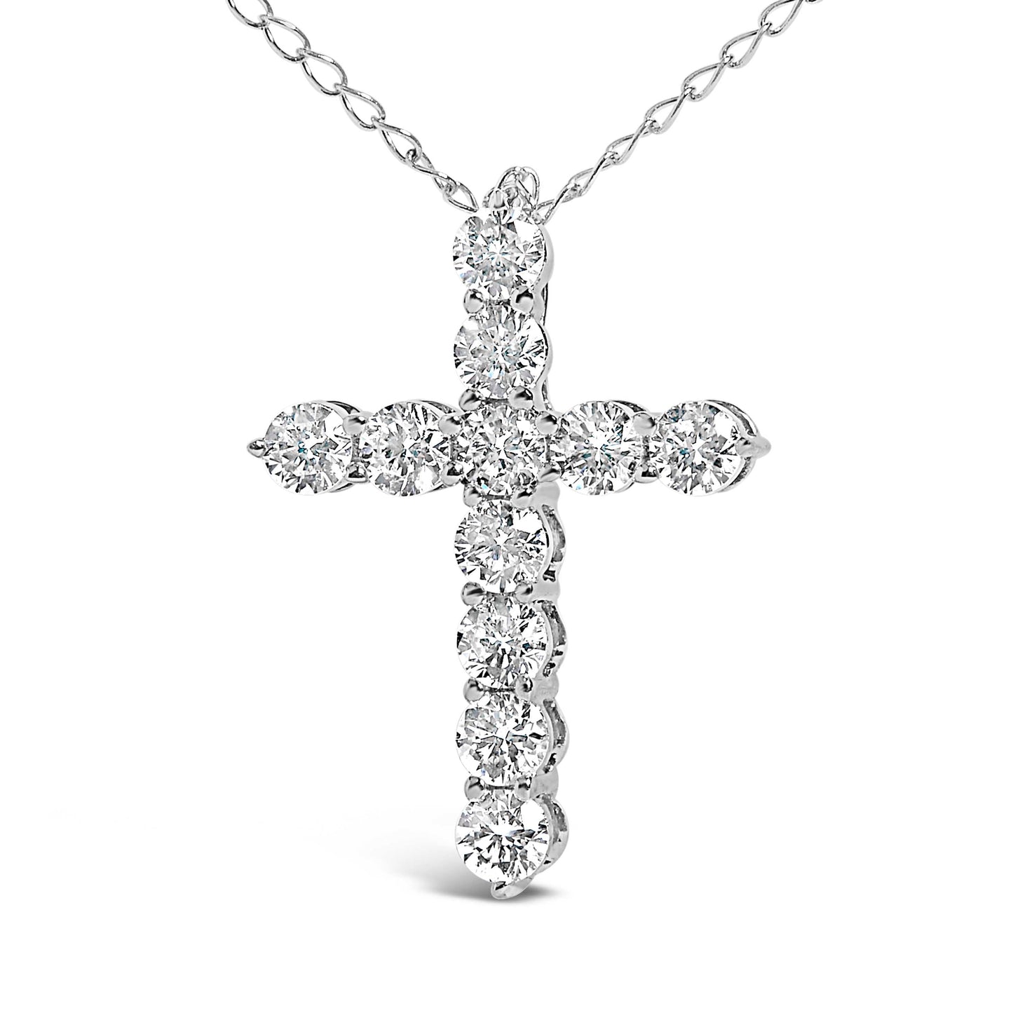 14K White Gold 1/2 Cttw Lab Grown Diamond 11 Stone Cross Pendant Necklace Bids.com