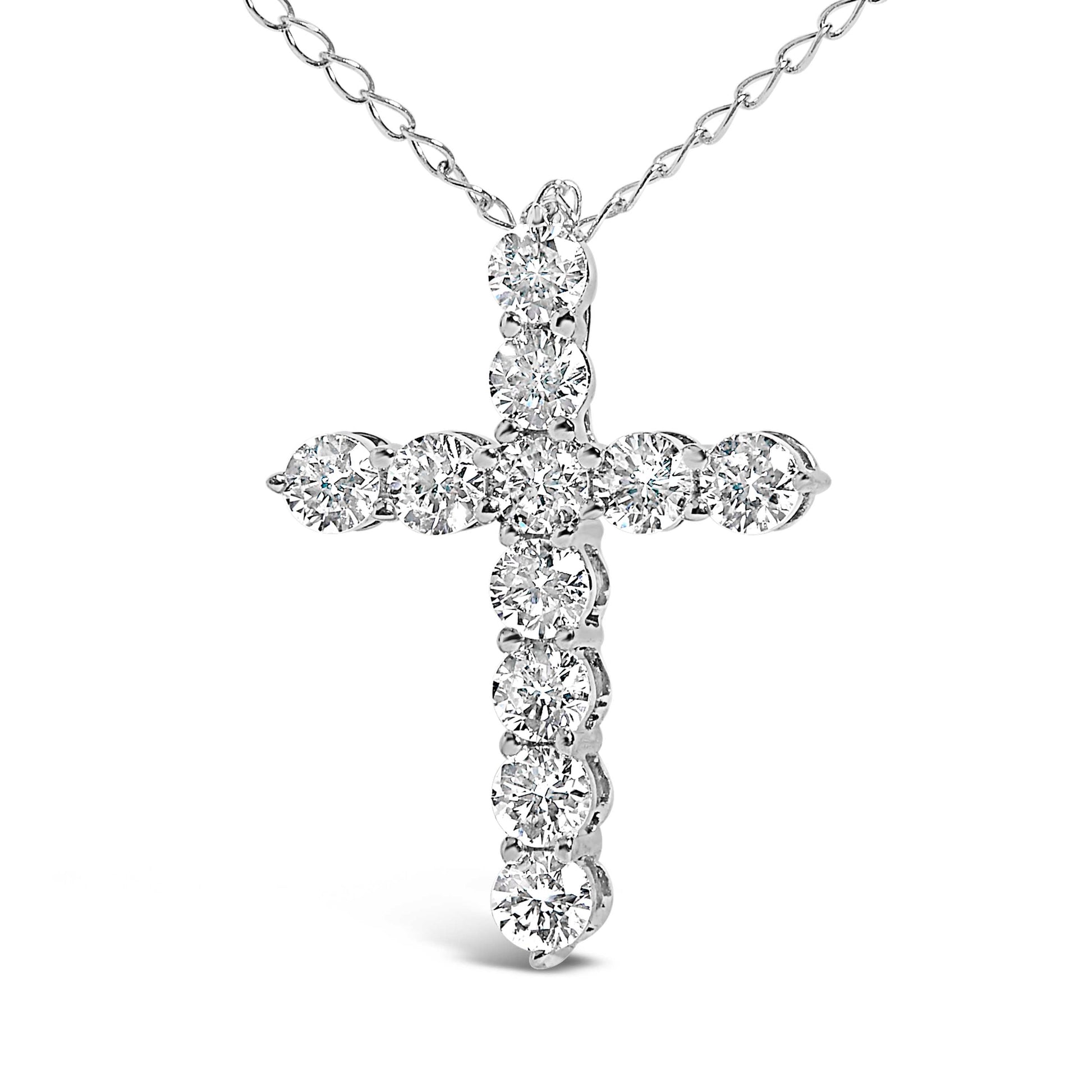 14K White Gold 1/2 Cttw Lab Grown Diamond 11 Stone Cross Pendant Necklace Bids.com