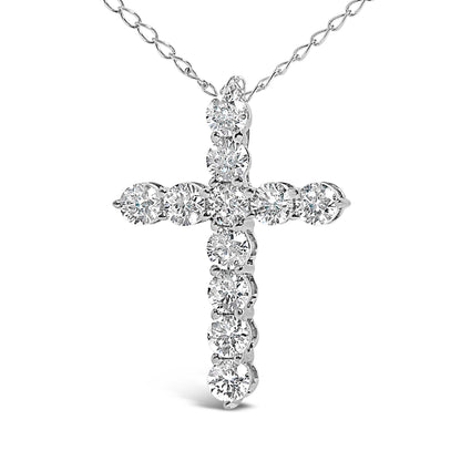 14K White Gold 1/2 Cttw Lab Grown Diamond 11 Stone Cross Pendant Necklace Bids.com