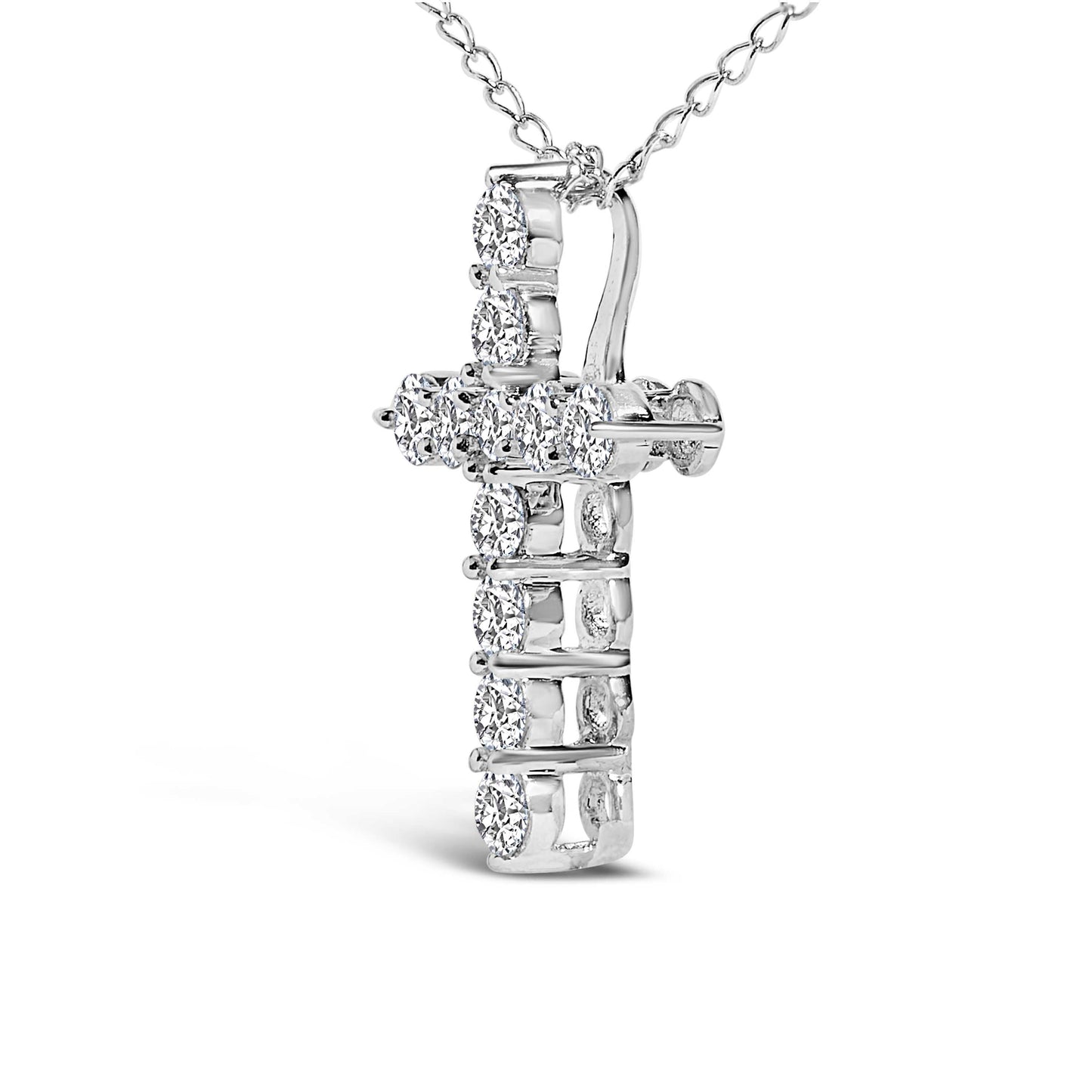 14K White Gold 1/2 Cttw Lab Grown Diamond 11 Stone Cross Pendant Necklace Bids.com