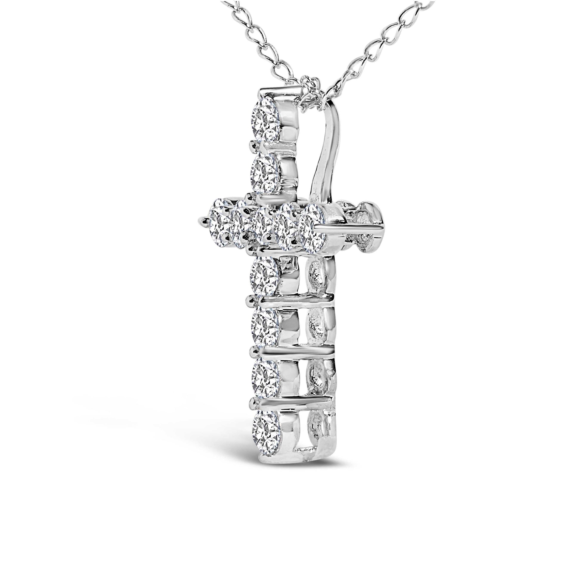 14K White Gold 1/2 Cttw Lab Grown Diamond 11 Stone Cross Pendant Necklace Bids.com