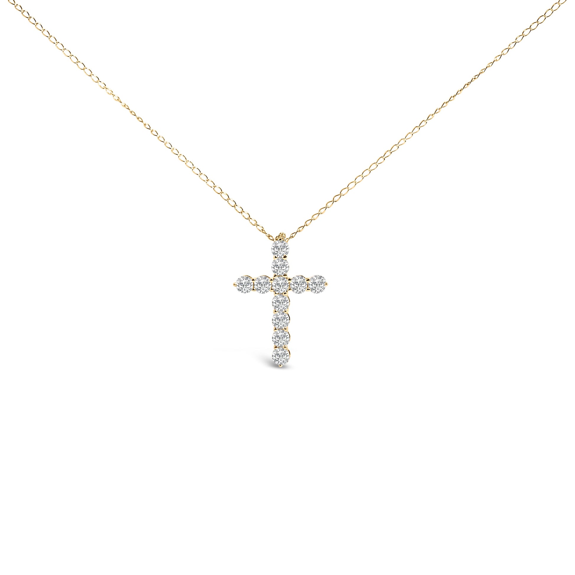 14K White Gold 1/2 Cttw Lab Grown Diamond 11 Stone Cross Pendant Necklace Bids.com