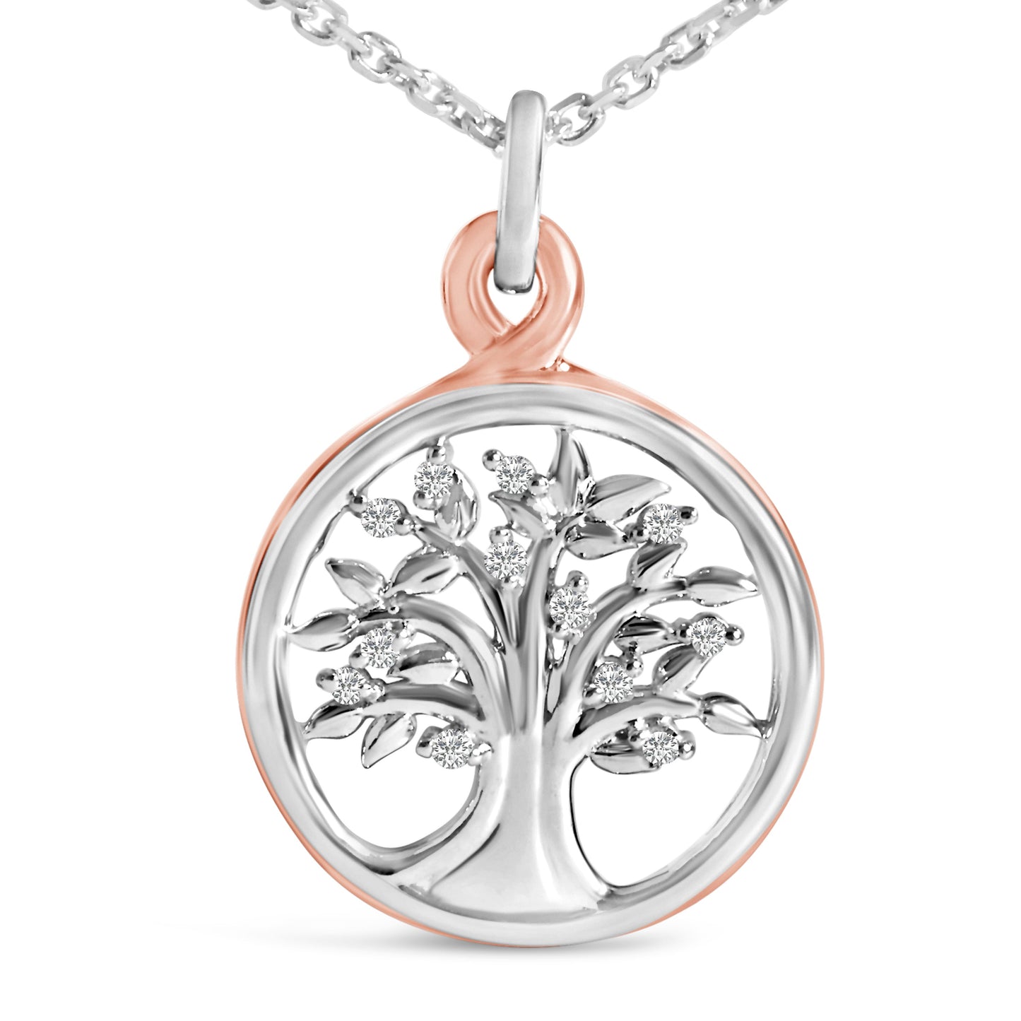 14K Rose Gold Plated Sterling Silver Diamond Accent Tree of Life Pendant Necklace Bids.com