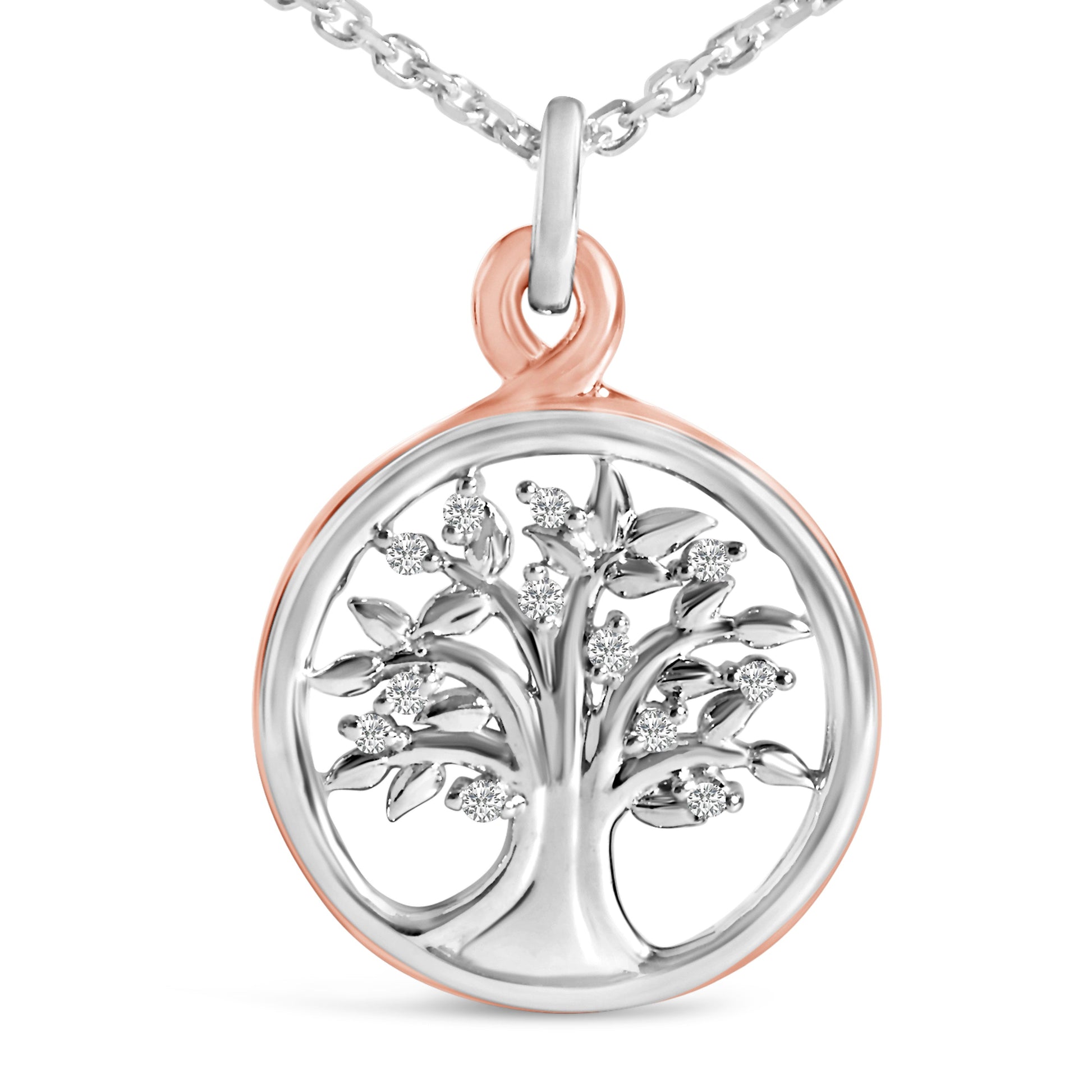 14K Rose Gold Plated Sterling Silver Diamond Accent Tree of Life Pendant Necklace Bids.com