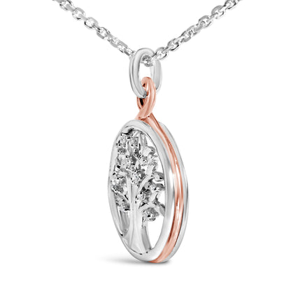 14K Rose Gold Plated Sterling Silver Diamond Accent Tree of Life Pendant Necklace Bids.com