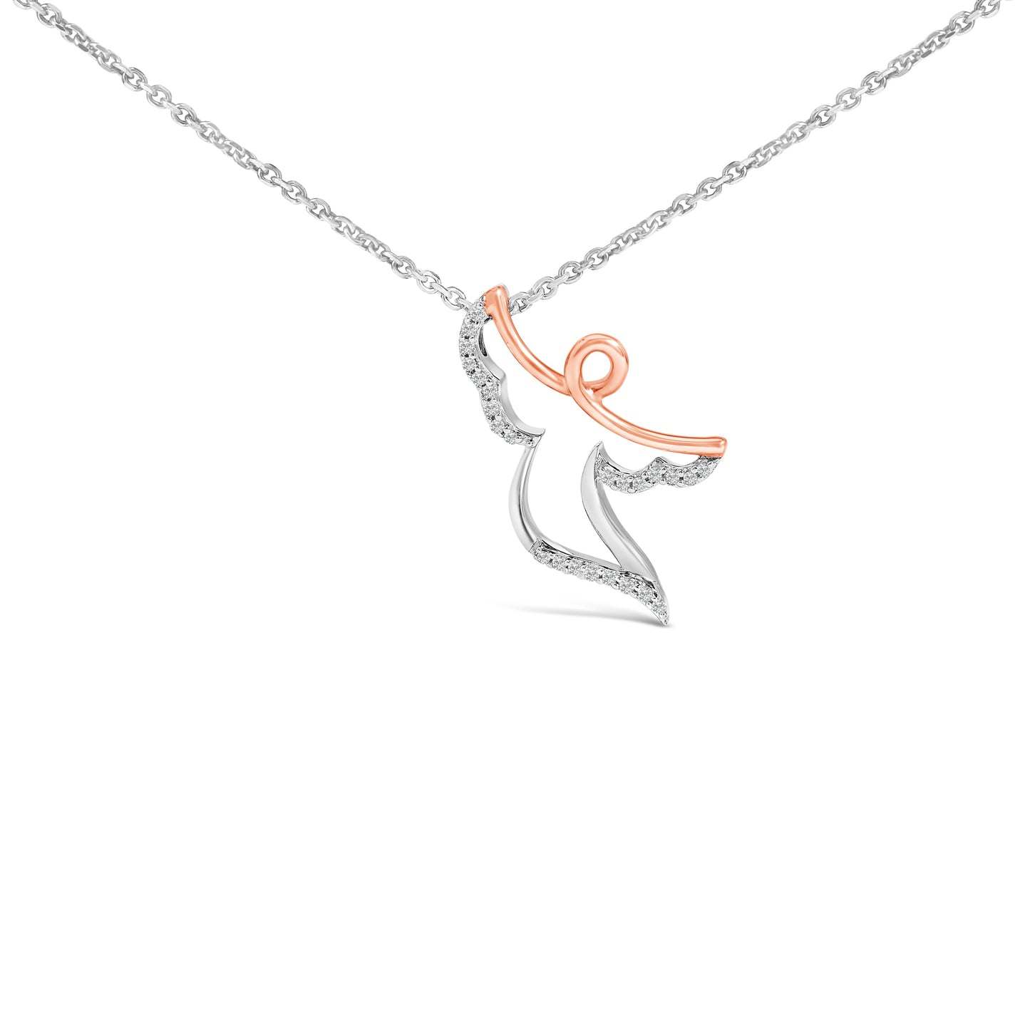 14K Rose Gold Plated Sterling Silver 1/10 Cttw Diamond Angel Pendant Necklace Bids.com