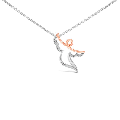 14K Rose Gold Plated Sterling Silver 1/10 Cttw Diamond Angel Pendant Necklace Bids.com