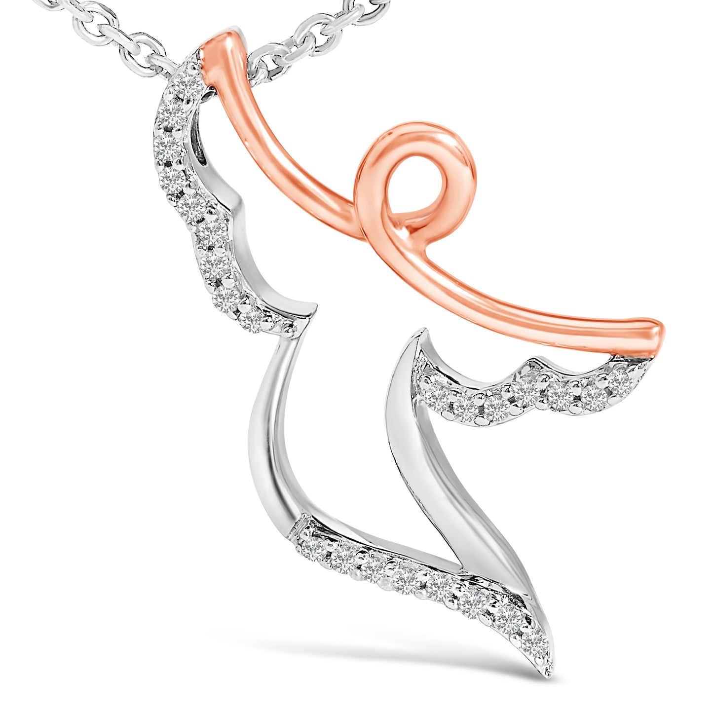 14K Rose Gold Plated Sterling Silver 1/10 Cttw Diamond Angel Pendant Necklace Bids.com