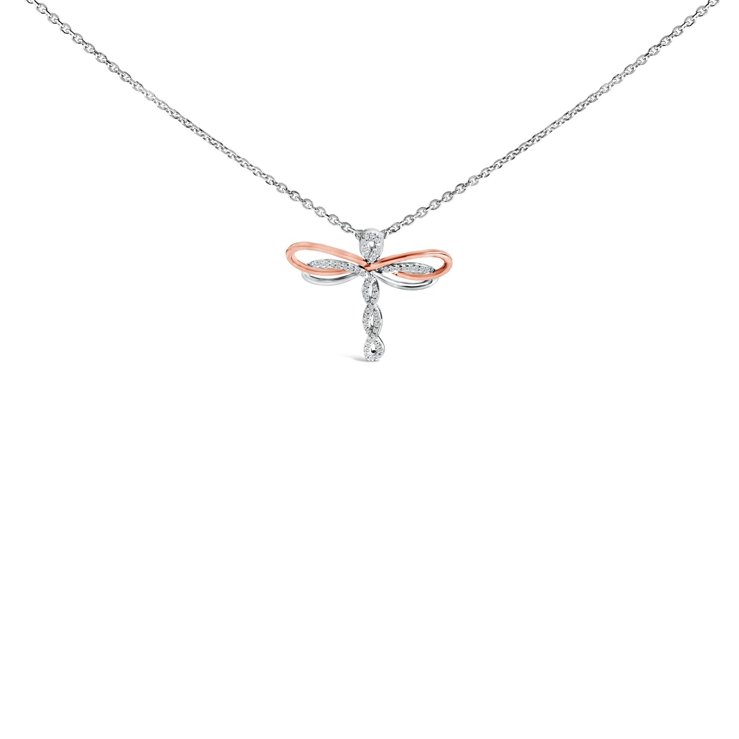 14K Rose Gold Plated Sterling Silver 1/10 Cttw Diamond Dragonfly Pendant Necklace Bids.com