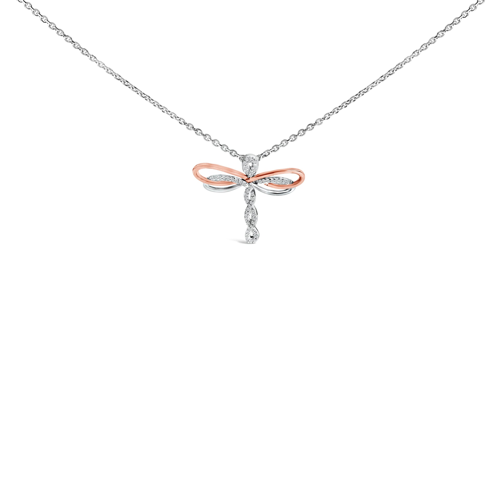 14K Rose Gold Plated Sterling Silver 1/10 Cttw Diamond Dragonfly Pendant Necklace Bids.com
