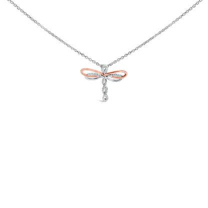 14K Rose Gold Plated Sterling Silver 1/10 Cttw Diamond Dragonfly Pendant Necklace Bids.com